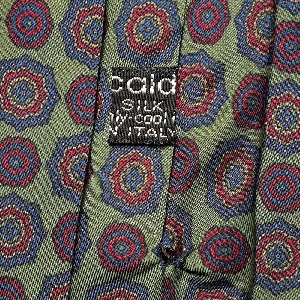 VITALIANO PANCALDI GUC Men’s Vintage Green/Red Medallion Foulard 100% Silk Tie - Picture 7 of 8